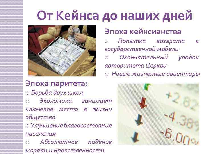 От Кейнса до наших дней Эпоха кейнсианства Попытка возврата к государственной модели o Окончательный