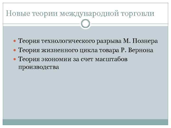 Новые теории международной торговли Теория технологического разрыва М. Познера Теория жизненного цикла товара Р.