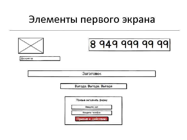 Элементы первого экрана 