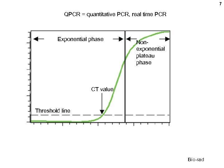 7 QPCR = quantitative PCR, real time PCR Exponential phase Nonexponential plateau phase CT