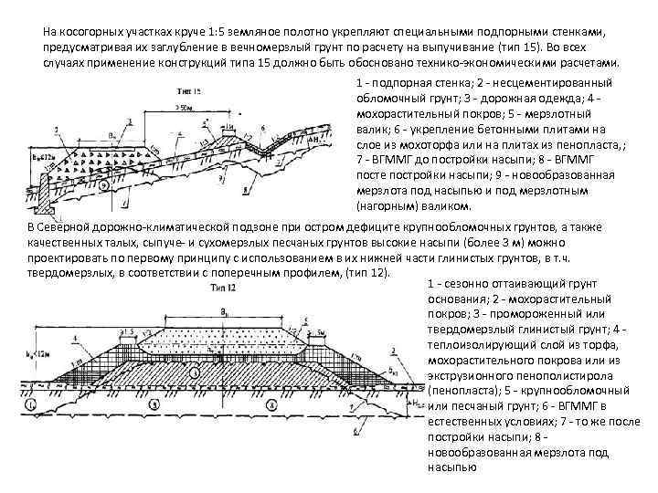 На косогорных участках круче 1: 5 земляное полотно укрепляют специальными подпорными стенками, предусматривая их