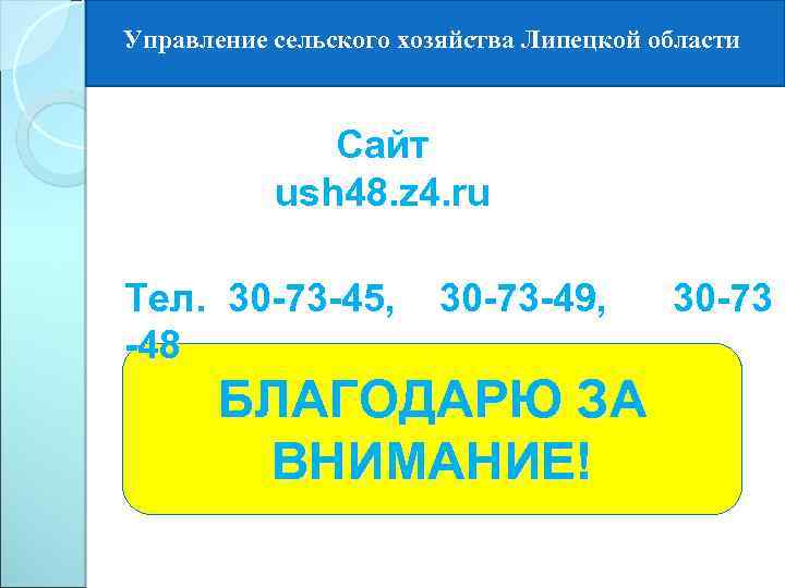 Управление сельского хозяйства Липецкой области Сайт ush 48. z 4. ru Тел. 30 -73