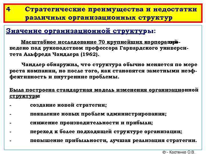 4 Стратегические преимущества и недостатки различных организационных структур Значение организационной структуры: Масштабное исследование 70