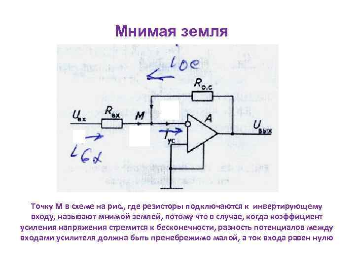 Мнимая земля Точку М в схеме на рис. , где резисторы подключаются к инвертирующему