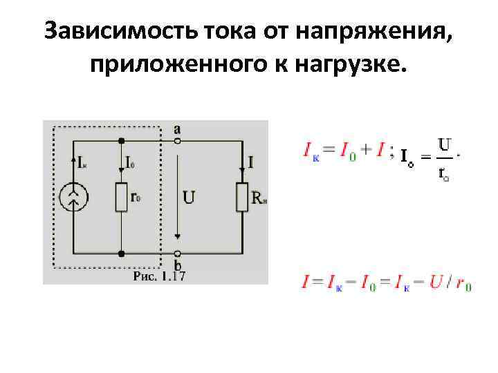 Зависимость тока от напряжения, приложенного к нагрузке. 