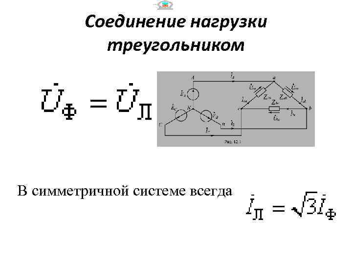Соединение нагрузки треугольником В симметричной системе всегда 