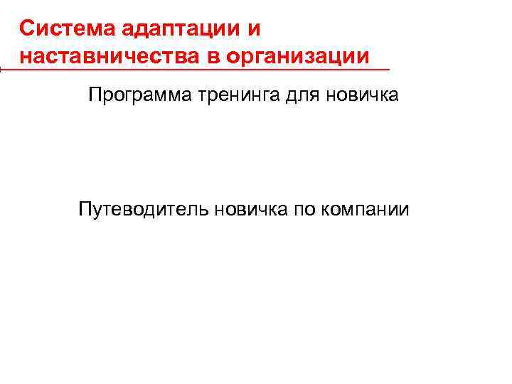 Система адаптации и наставничества в организации Программа тренинга для новичка Путеводитель новичка по компании