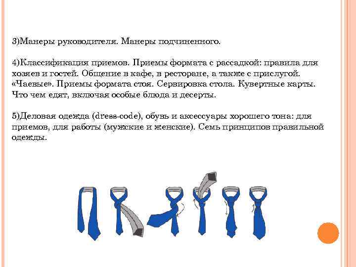 3)Манеры руководителя. Манеры подчиненного. 4)Классификация приемов. Приемы формата с рассадкой: правила для хозяев и