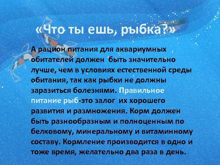  «Что ты ешь, рыбка? » А рацион питания для аквариумных обитателей должен быть