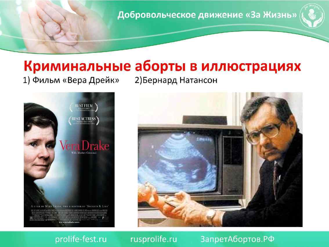 Криминальные аборты в иллюстрациях 1) Фильм «Вера Дрейк» 2)2) Бернард Натансон 