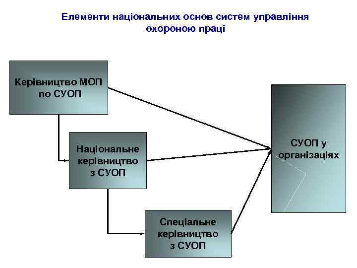 Елементи національних основ систем управління охороною праці Керівництво МОП по СУОП у організаціях Національне