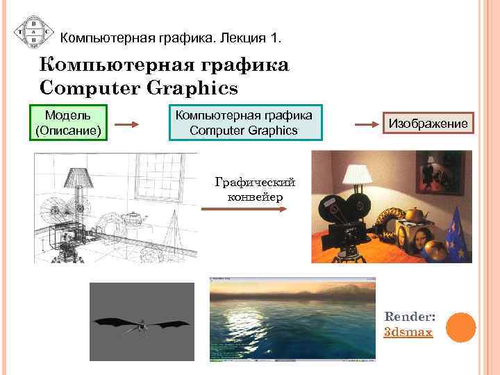 Компьютерная графика. Лекция 1. Компьютерная графика Computer Graphics Модель (Описание) Компьютерная графика Computer Graphics
