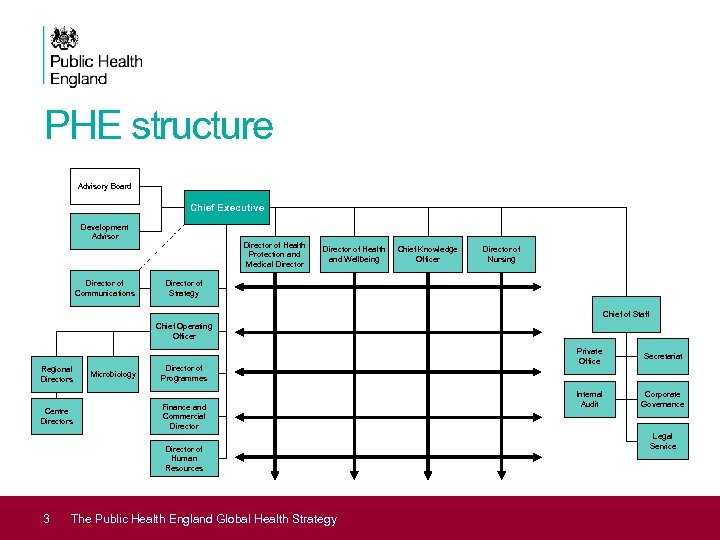 PHE structure Advisory Board Chief Executive Development Advisor Director of Communications Director of Health