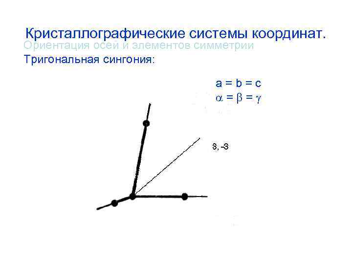 Кристаллографические системы координат. Ориентация осей и элементов симметрии Тригональная сингония: a = b =