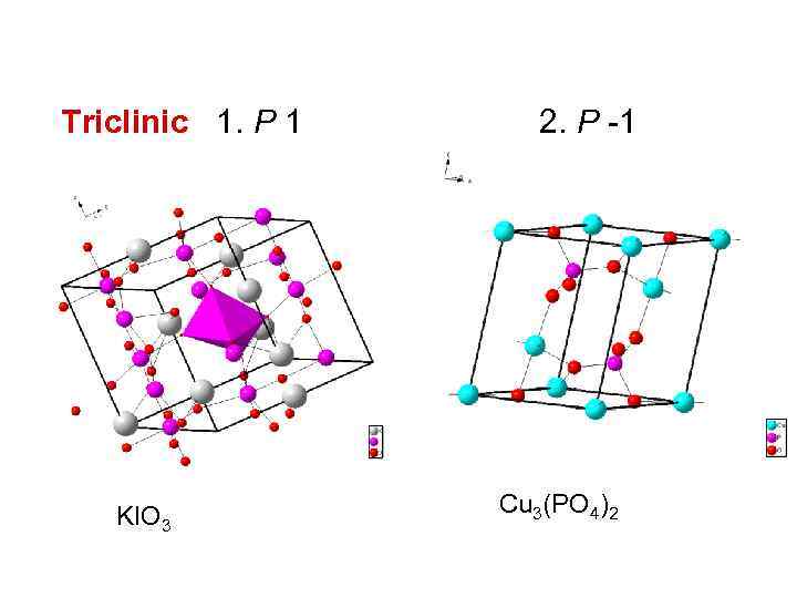 Triclinic 1. P 1 2. P -1 KIO 3 Cu 3(PO 4)2 
