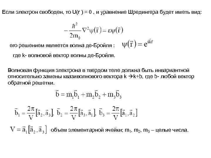 Если электрон свободен, то U(r ) = 0 , и уравнение Шредингера будет иметь