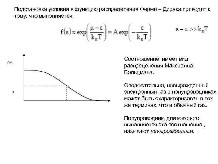 Подстановка условия в функцию распределения Ферми – Дирака приводит к тому, что выполняется: Соотношение