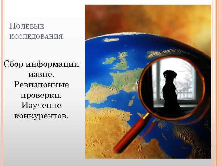 ПОЛЕВЫЕ ИССЛЕДОВАНИЯ Сбор информации извне. Ревизионные проверки. Изучение конкурентов. 