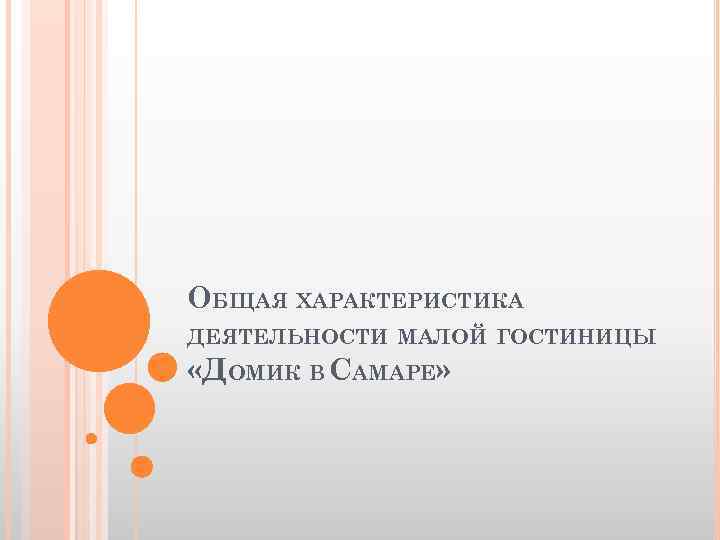 ОБЩАЯ ХАРАКТЕРИСТИКА ДЕЯТЕЛЬНОСТИ МАЛОЙ ГОСТИНИЦЫ «ДОМИК В САМАРЕ» 