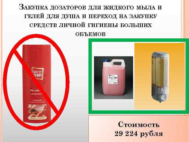 ЗАКУПКА ДОЗАТОРОВ ДЛЯ ЖИДКОГО МЫЛА И ГЕЛЕЙ ДЛЯ ДУША И ПЕРЕХОД НА ЗАКУПКУ СРЕДСТВ