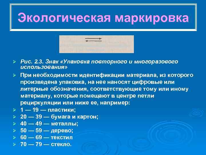 Экологическая маркировка Ø Ø Ø Ø Рис. 2. 3. Знак «Упаковка повторного и многоразового