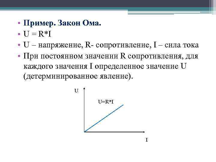  • • Пример. Закон Ома. U = R*I U – напряжение, R сопротивление,