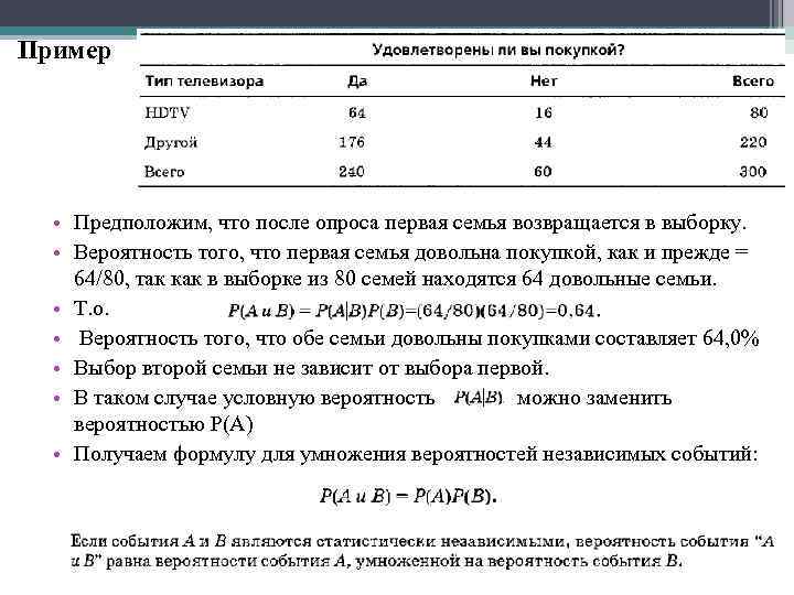 Пример • Предположим, что после опроса первая семья возвращается в выборку. • Вероятность того,