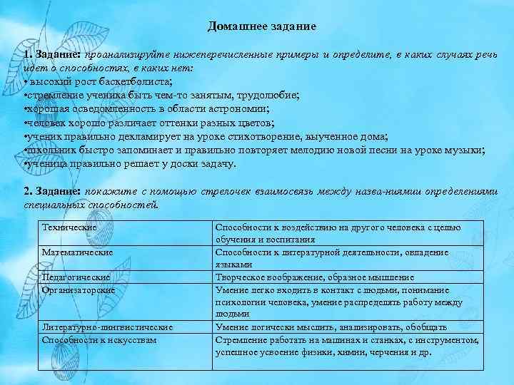 Домашнее задание 1. Задание: проанализируйте нижеперечисленные примеры и определите, в каких случаях речь идет
