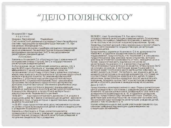 “ДЕЛО ПОЛЯНСКОГО” 04 марта 2011 года РЕШЕНИЕ Именем Российской Федерации СМОЛЬНИНСКИЙ районный суд города
