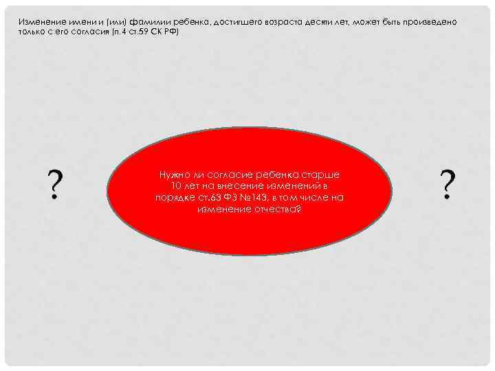 Изменение имени и (или) фамилии ребенка, достигшего возраста десяти лет, может быть произведено только