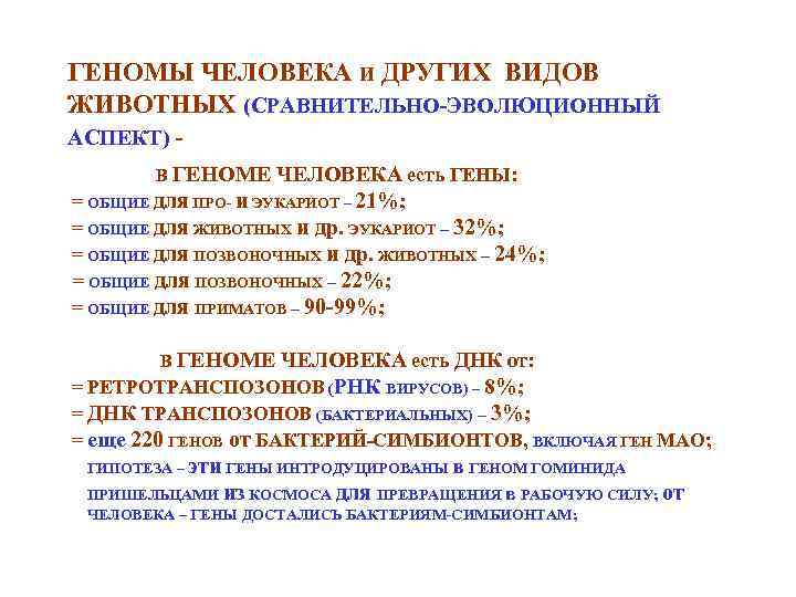 ГЕНОМЫ ЧЕЛОВЕКА и ДРУГИХ ВИДОВ ЖИВОТНЫХ (СРАВНИТЕЛЬНО-ЭВОЛЮЦИОННЫЙ АСПЕКТ) В ГЕНОМЕ ЧЕЛОВЕКА есть ГЕНЫ: =
