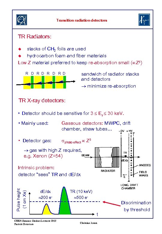 Transition radiation detectors TR Radiators: stacks of CH 2 foils are used u hydrocarbon