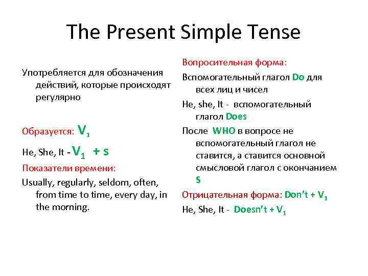 Предложения настоящее простое