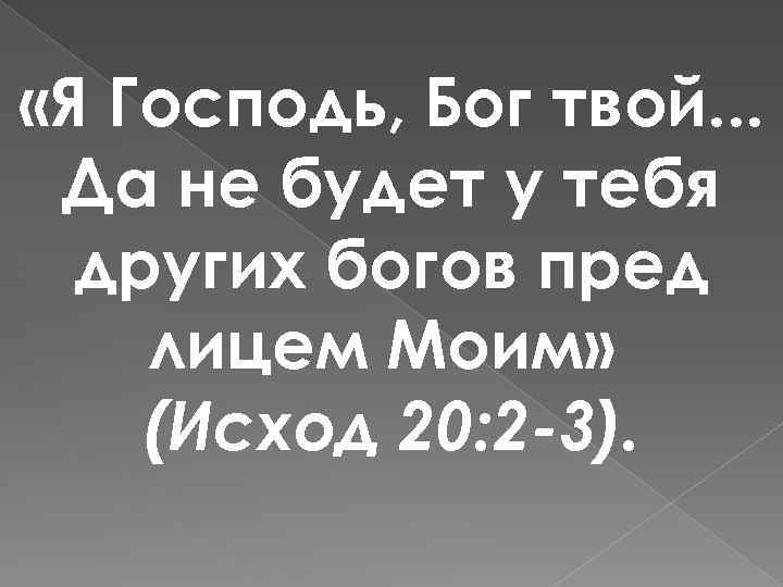 Я твой бог. Да не будет у тебя других богов. Да не будет у тебя других богов пред лицом моим. Я Господь Бог твой да не будет у тебя других. Я - Господь Бог.