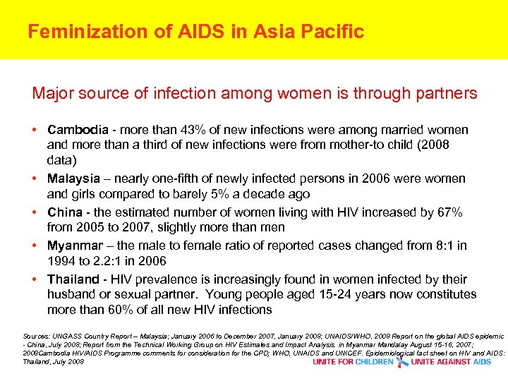 Feminization of AIDS in Asia Pacific Major source of infection among women is through