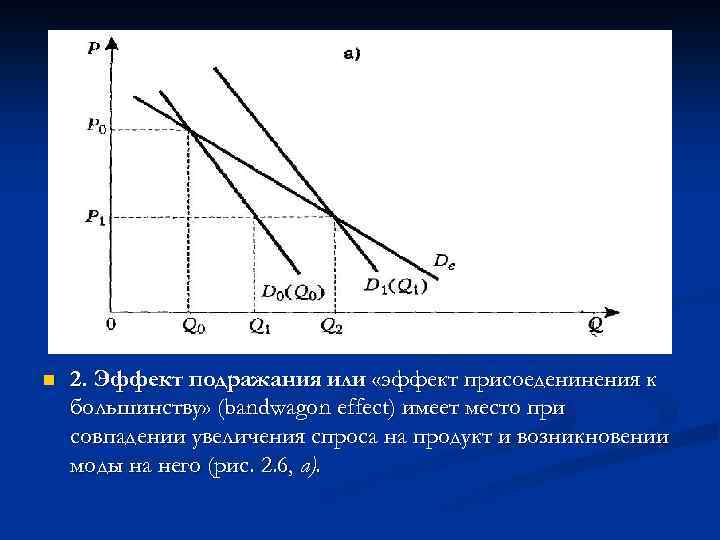 n 2. Эффект подражания или «эффект присоеденинения к большинству» (bandwagon effect) имеет место при