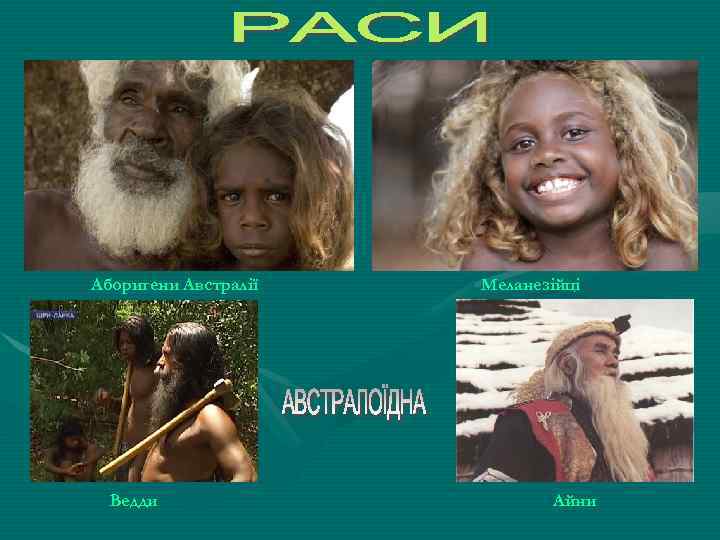 Аборигени Австралії Ведди Меланезійці Айни 