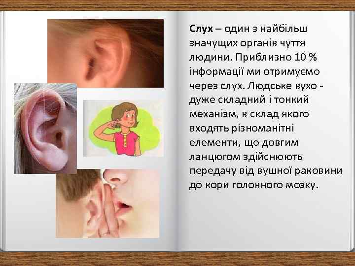 Слух – один з найбільш значущих органів чуття людини. Приблизно 10 % інформації ми