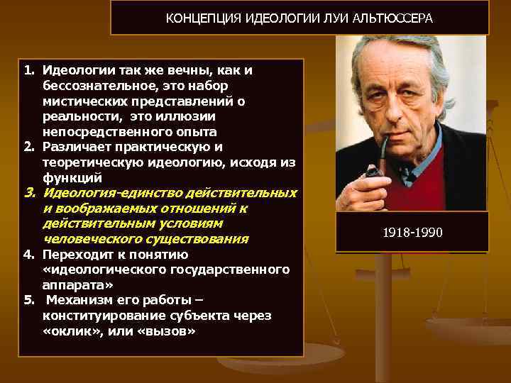 КОНЦЕПЦИЯ ИДЕОЛОГИИ ЛУИ АЛЬТЮССЕРА 1. Идеологии так же вечны, как и бессознательное, это набор