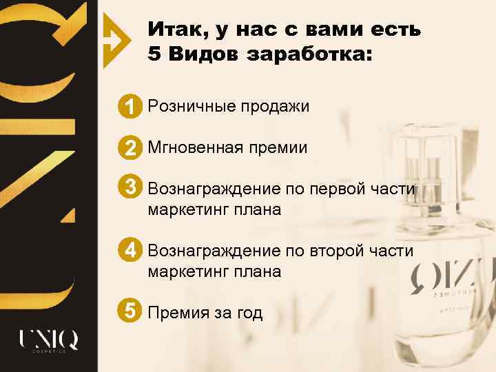 Итак, у нас с вами есть 5 Видов заработка: Розничные продажи Мгновенная премии Вознаграждение