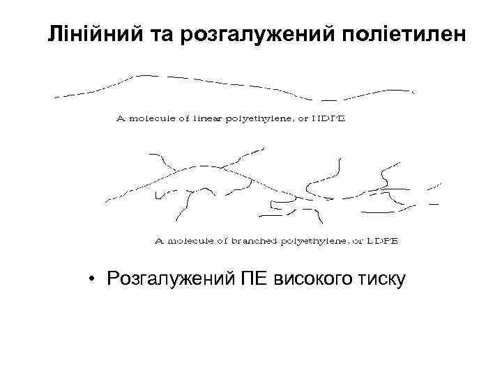Лінійний та розгалужений поліетилен • Розгалужений ПЕ високого тиску 