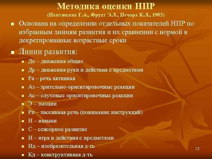 Методика оценки НПР (Пантюхина Г. А. , Фрухт Э. Л. , Печора К. Л.