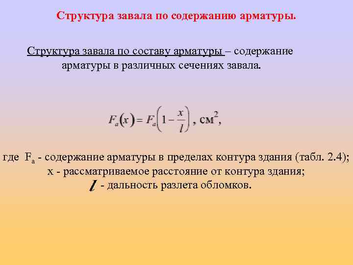Структура завала по содержанию арматуры. Структура завала по составу арматуры – содержание арматуры в