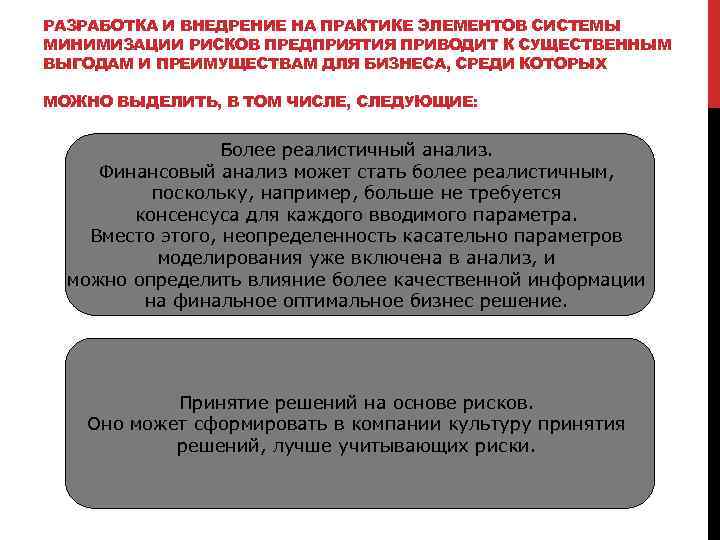 РАЗРАБОТКА И ВНЕДРЕНИЕ НА ПРАКТИКЕ ЭЛЕМЕНТОВ СИСТЕМЫ МИНИМИЗАЦИИ РИСКОВ ПРЕДПРИЯТИЯ ПРИВОДИТ К СУЩЕСТВЕННЫМ ВЫГОДАМ