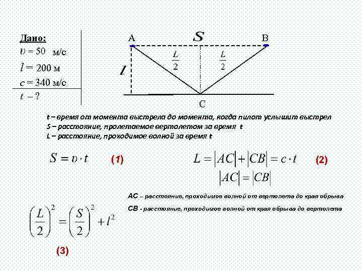А Дано: В м/c l = 200 м с = 340 м/с t –?