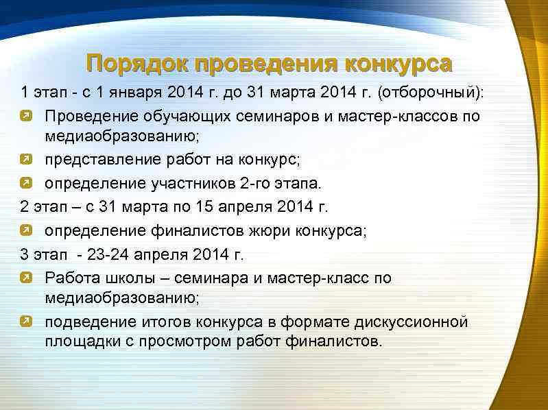 Порядок проведения конкурса 1 этап - с 1 января 2014 г. до 31 марта