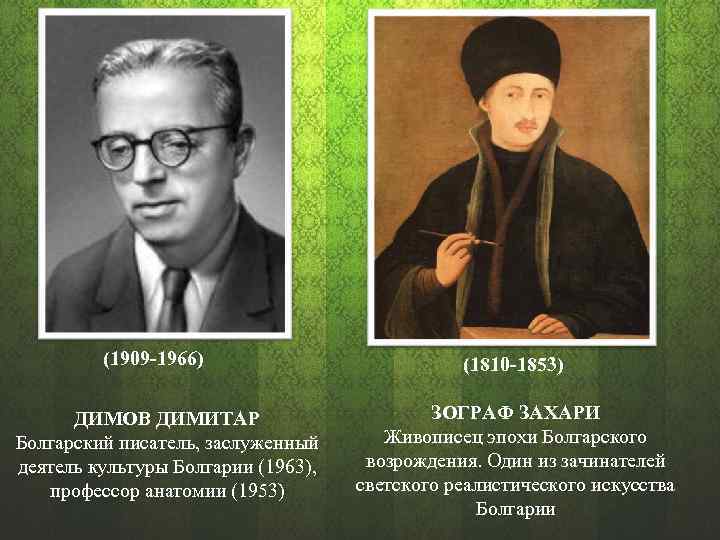 (1909 -1966) ДИМОВ ДИМИТАР Болгарский писатель, заслуженный деятель культуры Болгарии (1963), профессор анатомии (1953)