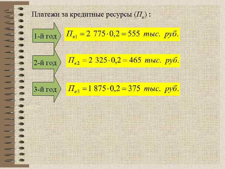 Платежи за кредитные ресурсы (Пк) : 1 -й год 2 -й год 3 -й