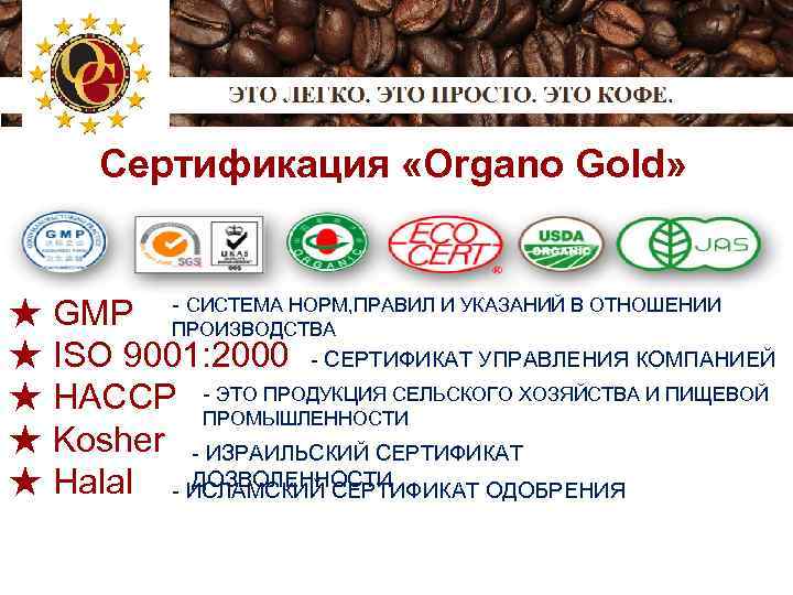  Сертификация «Organo Gold» ★ GMP - СИСТЕМА НОРМ, ПРАВИЛ И УКАЗАНИЙ В ОТНОШЕНИИ