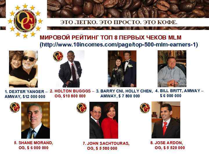 МИРОВОЙ РЕЙТИНГ ТОП 8 ПЕРВЫХ ЧЕКОВ MLM (http: //www. 10 incomes. com/page/top-500 -mlm-earners-1) 2.